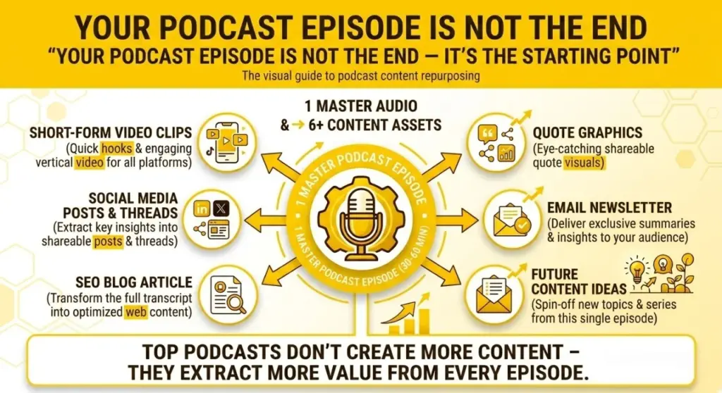 Team discussing podcast content strategy and audience growth planning