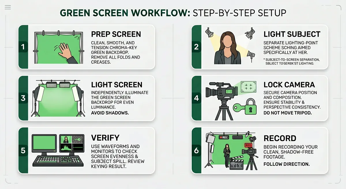 Step-by-step green screen lighting workflow