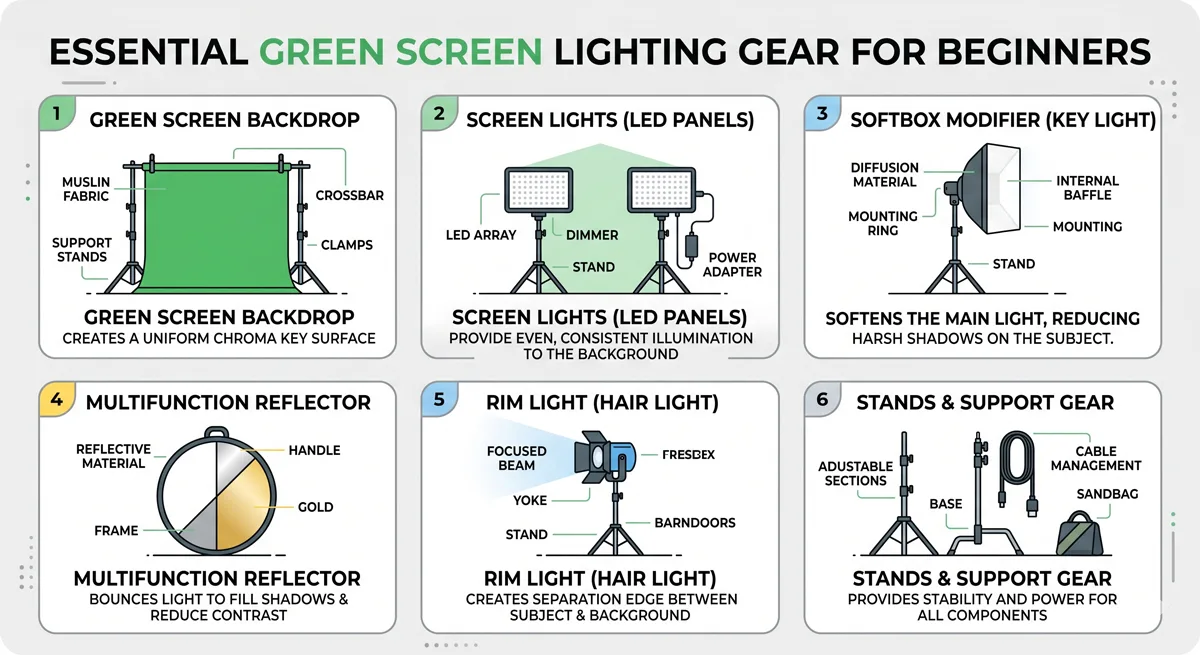 Essential equipment for green screen lighting setup