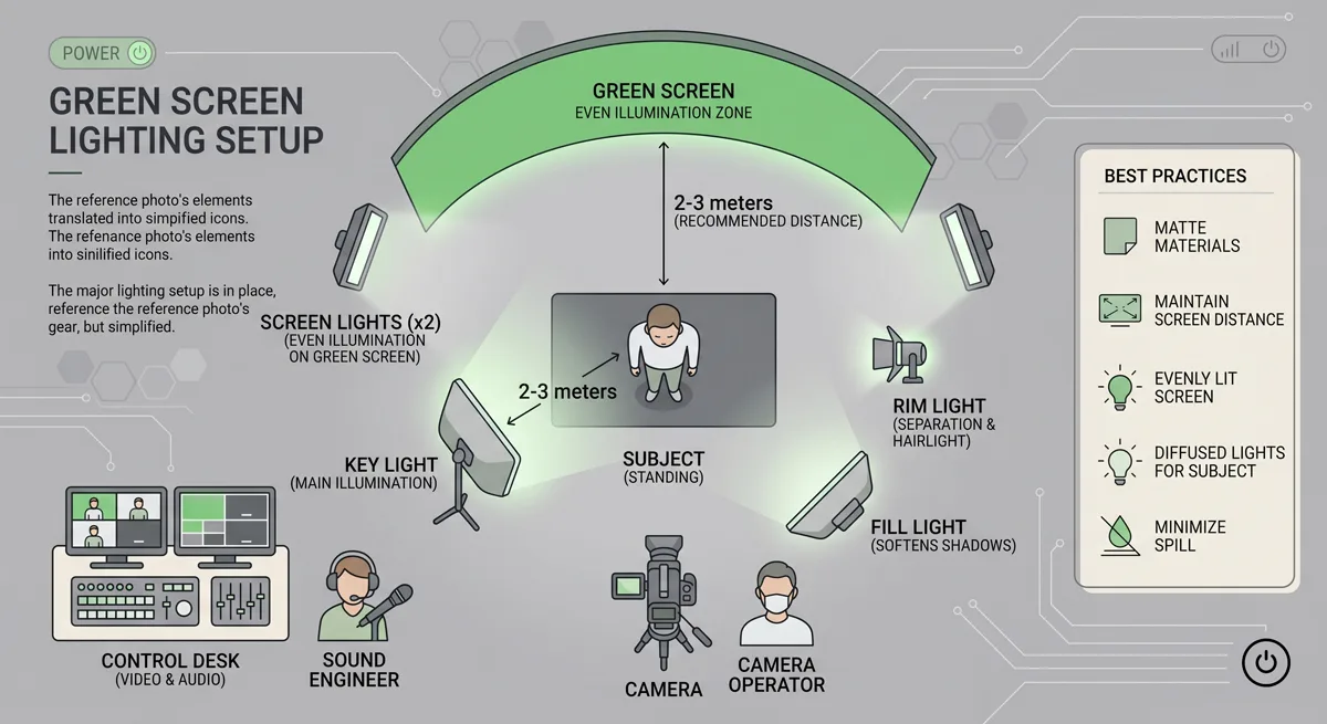 Green screen lighting diagram with correct distances
