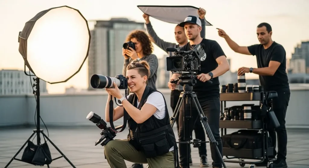 Dubai desert backdrop demonstrating challenges of studio vs location filming including permits, heat, and changing natural light.