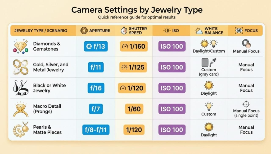 DSLR camera set up with rings and gemstones for best camera settings for jewelry photography.