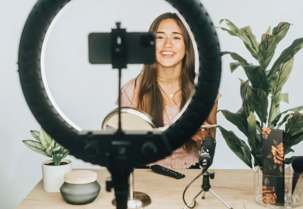 Example of the best lighting for YouTube videos in a small creator studio environment