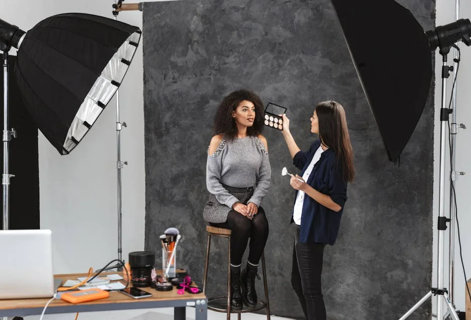 Comparison image showing ring light vs softbox lighting setup in a home studio