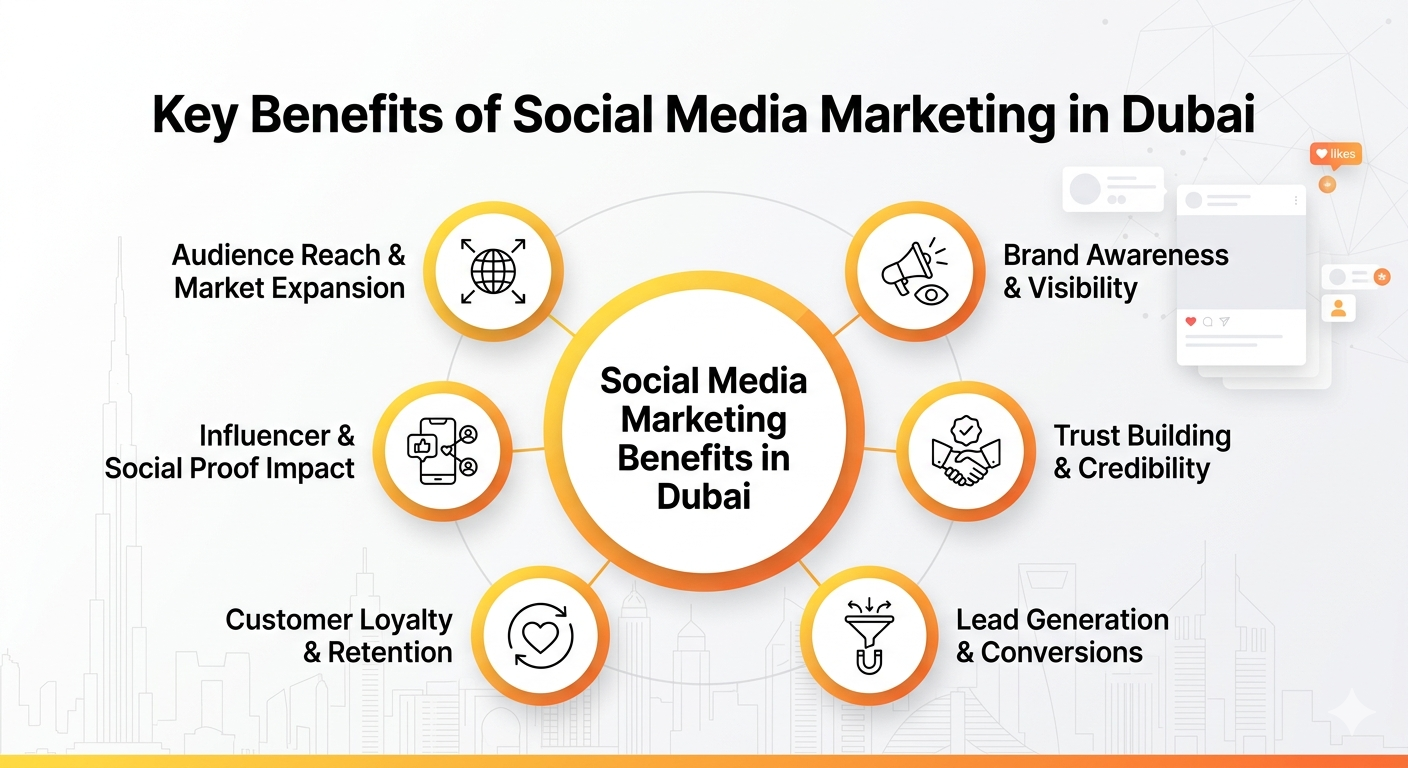 Benefits of Social Media Marketing in Dubai shown through digital campaign analytics on laptop screen